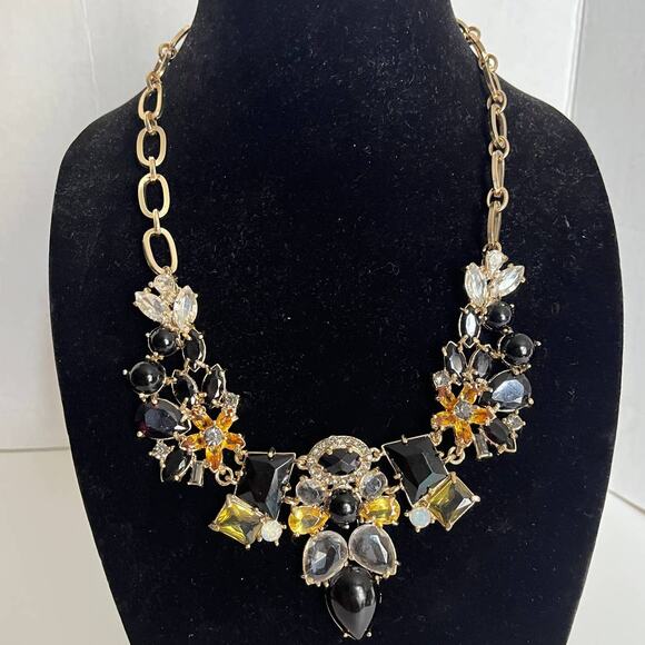 Goldtone Statement Collar Necklace Black Citrine Peridot Fashion Oval Link Glam - Picture 13 of 13